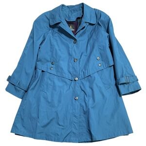 Misty Harbor Rain Coat Womens 12 Blue Plaid Lined Mid Length Single Breasted